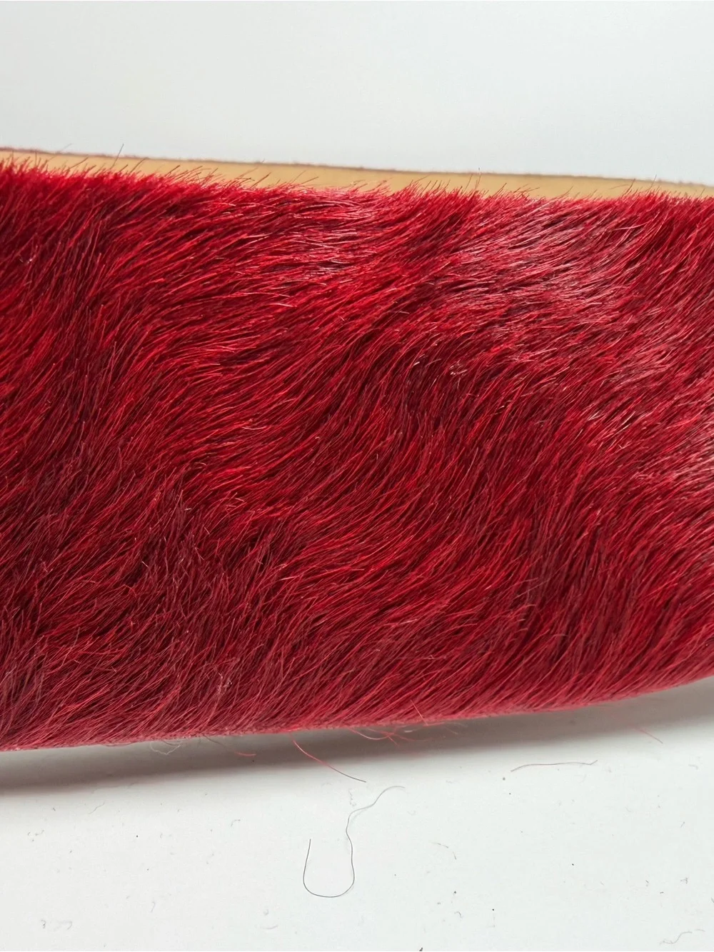 Streets Ahead Pony Hair On leather Hide Belt wide Sz Small Red Bronze Buckle USA